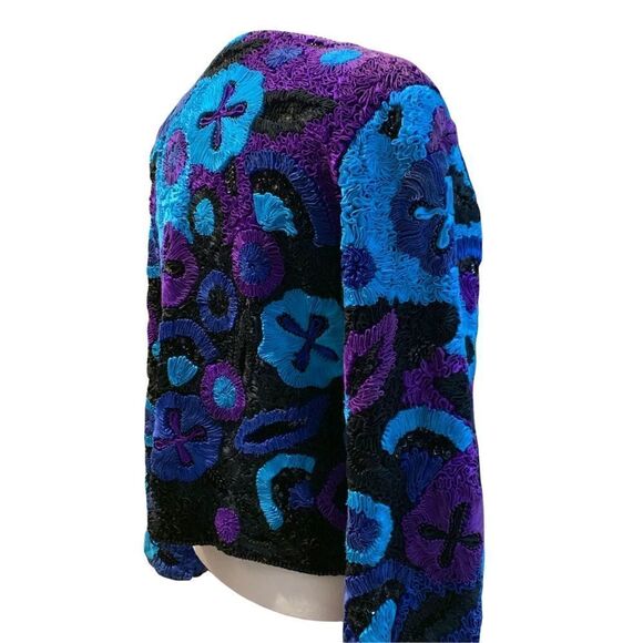 Vtg Rear Life & Style fashions Inc. 100% Pure Silk Ribbon Beaded Sequin Jacket M - Picture 5 of 13